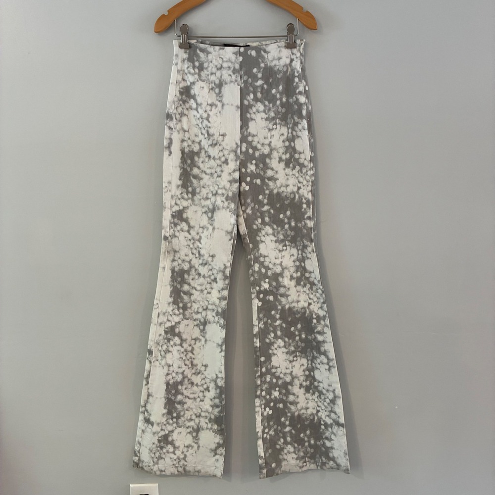 Reformation Pants 6 Grey White Abstract Flare High Rise Surplus Retro 70s style